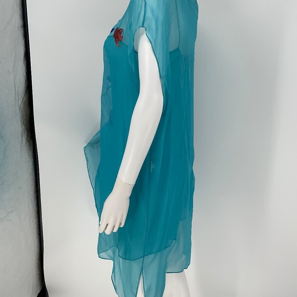 Dolce & Gabbana Vintage Aqua Transparent Silk 2-Piece Dress w/ Floral Appliqué - Picture 6 of 16